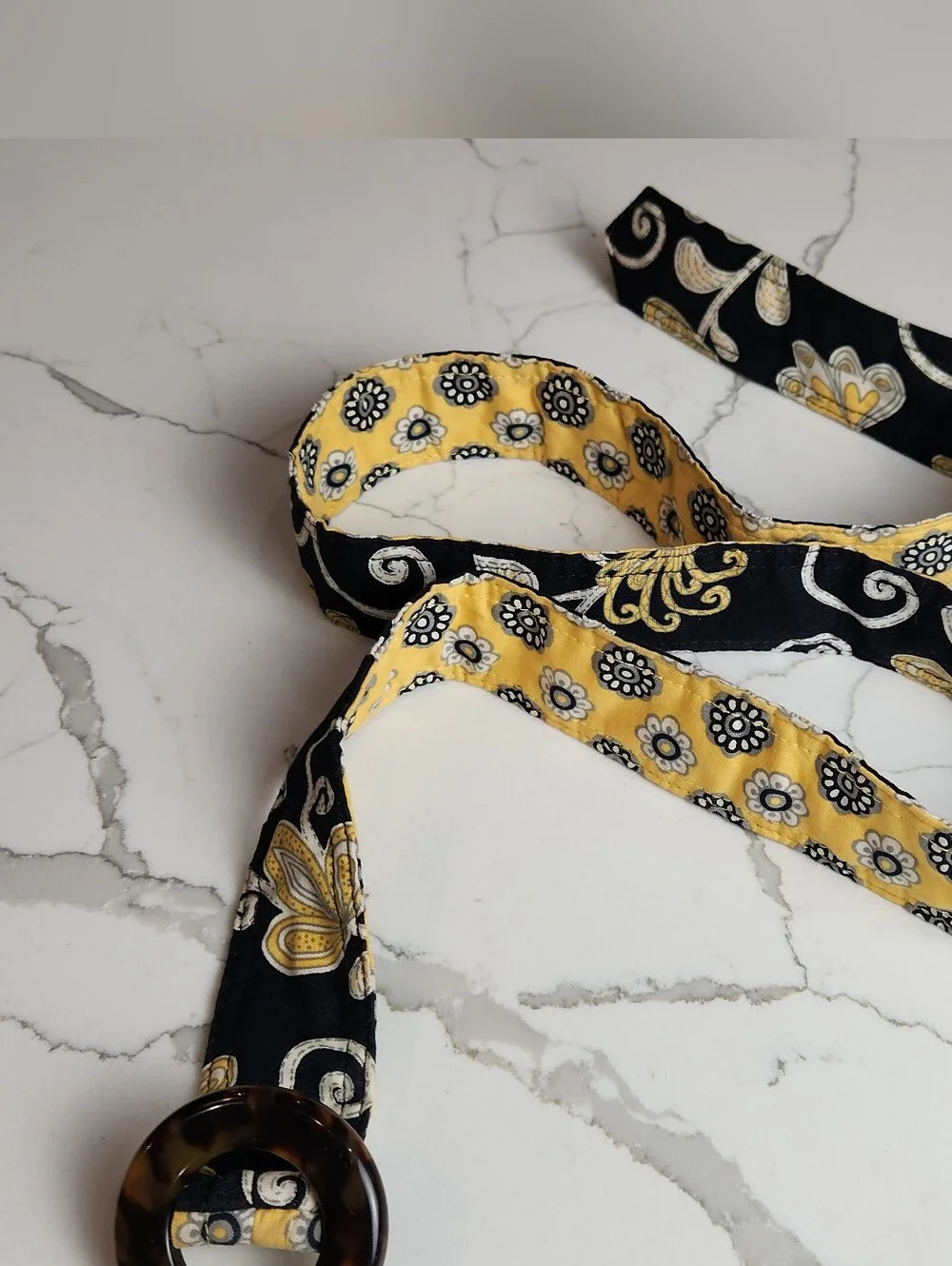 Vera Bradley Reversible Fabric Sash Belt with Tortoiseshell Ring Buckle – Retire